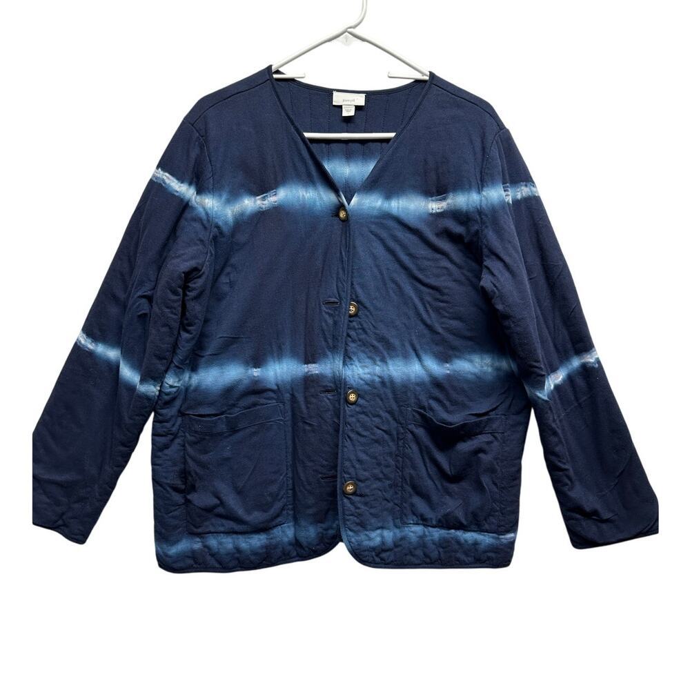 PureJill Women Blue Tie Dye Button Up Jacket Size L Cotton Quilted Front Pockets